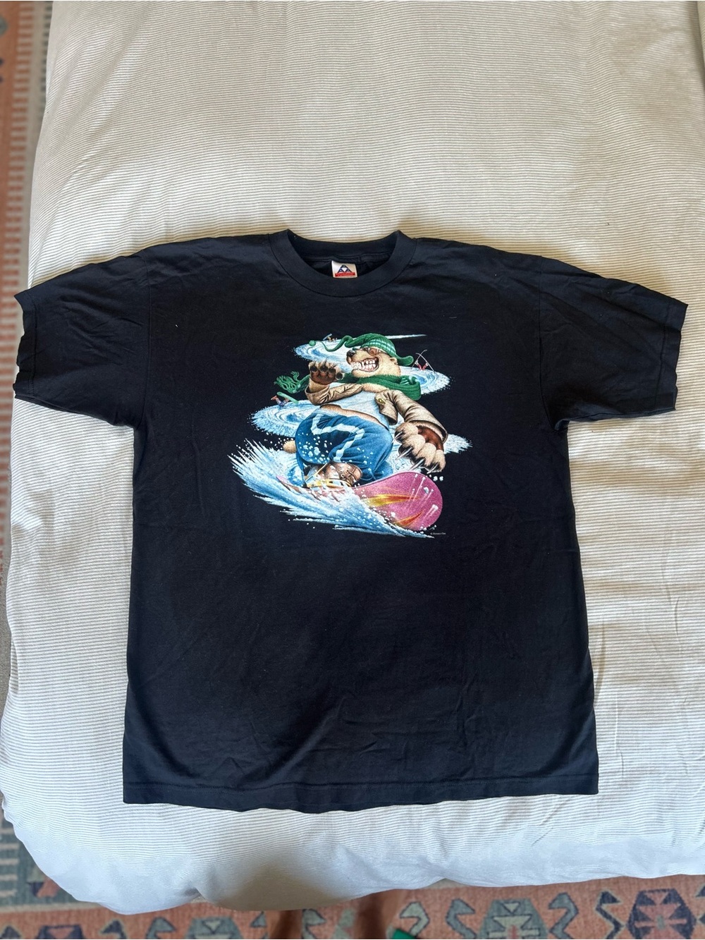 Vintage Snowboarding Bear Graphic Black Tee